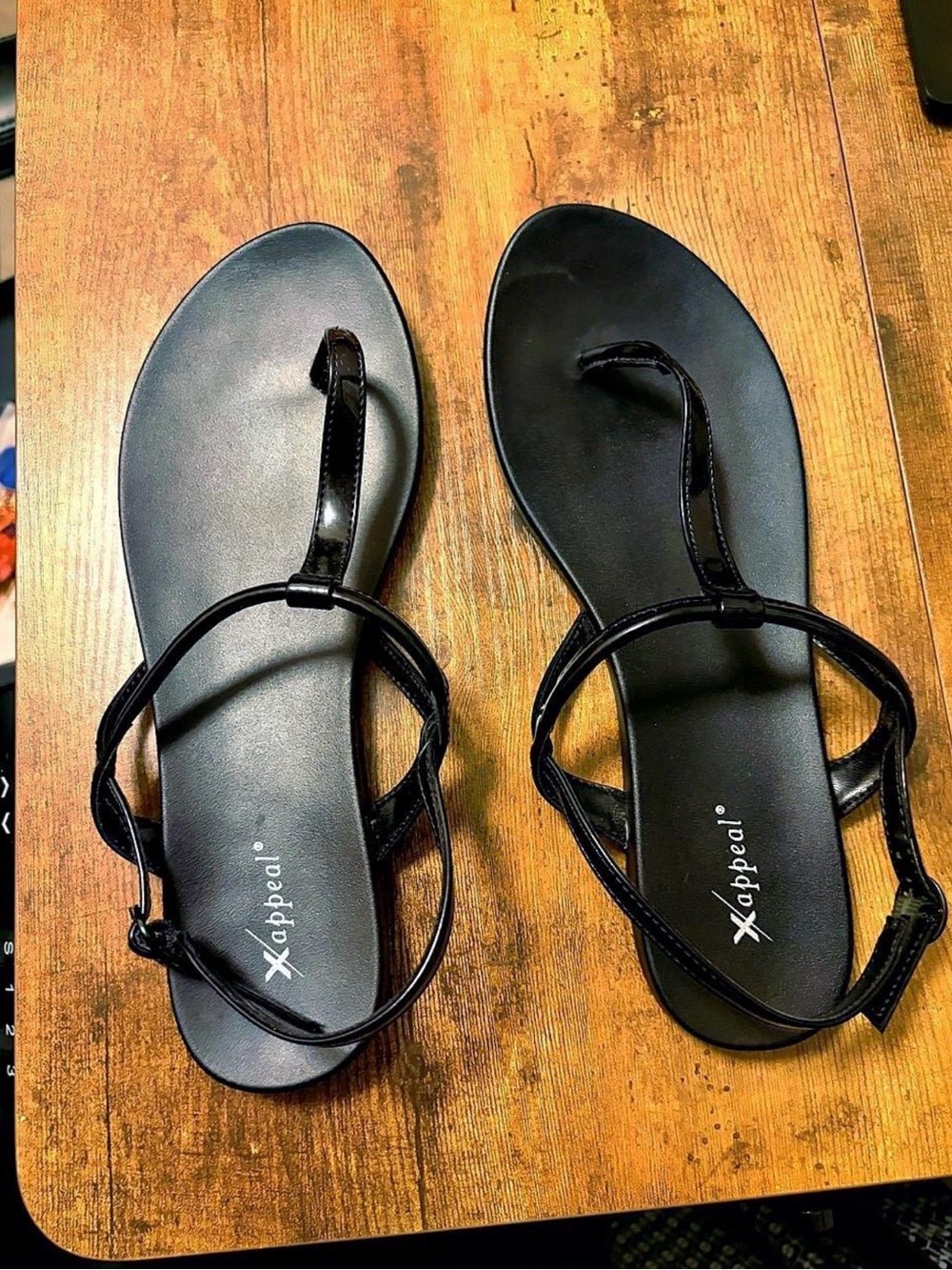 Xappeal Black Patent Leather T-Strap Sandals